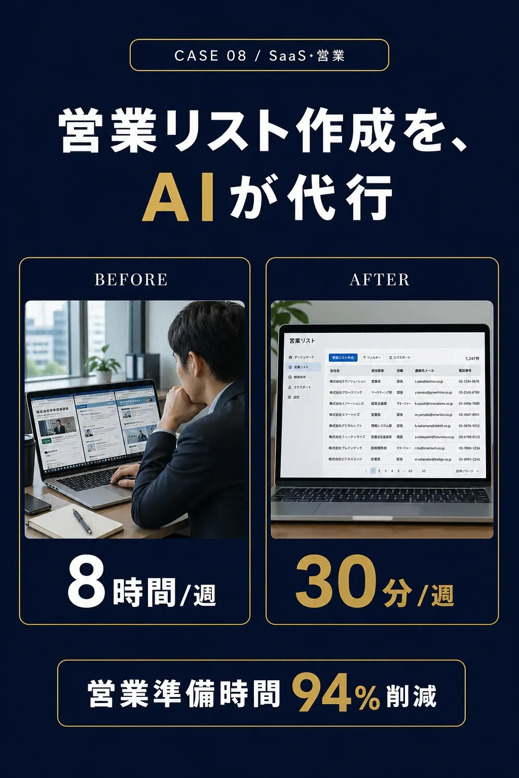 事例08: SaaS・IT - 営業リスト作成を、AIが代行